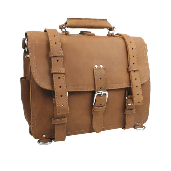 16" Large Leather Briefcase Backpack L09BRN